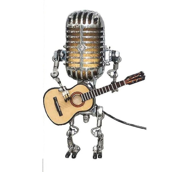 Retro mikrofon Gitarr Robotlampa Steampunk industriell stil metall skrivbordsbelysning (gul)