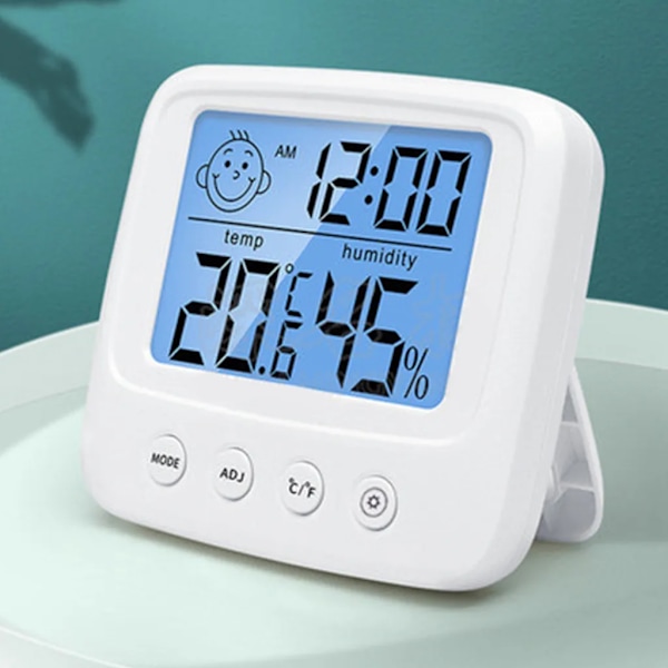 Digital hygrometer termometer med inbyggd klocka, luftfuktighet, temperatur, 5 sekunders snabb uppdatering, bakgrundsbelysning och ℃/℉-funktion