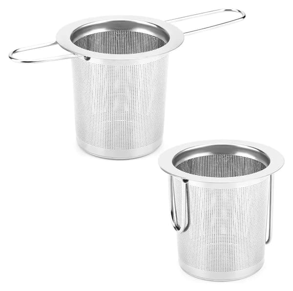 Te-sil i rustfritt stål med lokk, te-sil i rustfritt stål, te-sil som sitter i koppen, te-diffusor med langt håndtak, te-sil
