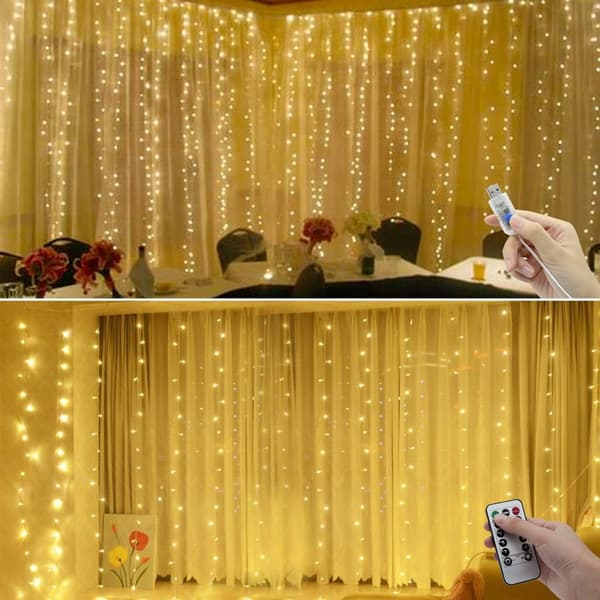 3×3m 300 LED Lysgardin, USB Fjernkontroll, 8 Moduser, Jul