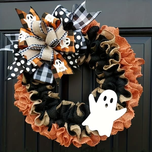 40 cm Spøgelse Halloween Dørkrans – Indendørs/Udendørs Spøgelseshusindretning