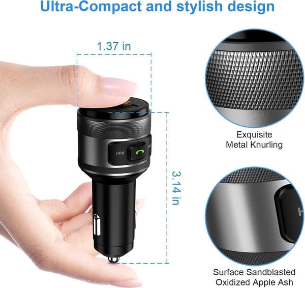 Bluetooth FM-sender, bilradioadapter med 2 USB-opladere og USB-flashdrev, mikrofon, håndfri opkald
