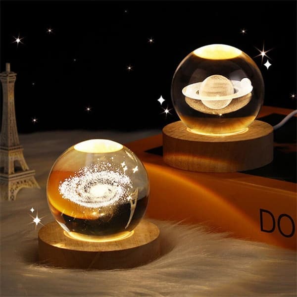 3D krystallkule Saturn dekorativ lampe, bursdagsgave