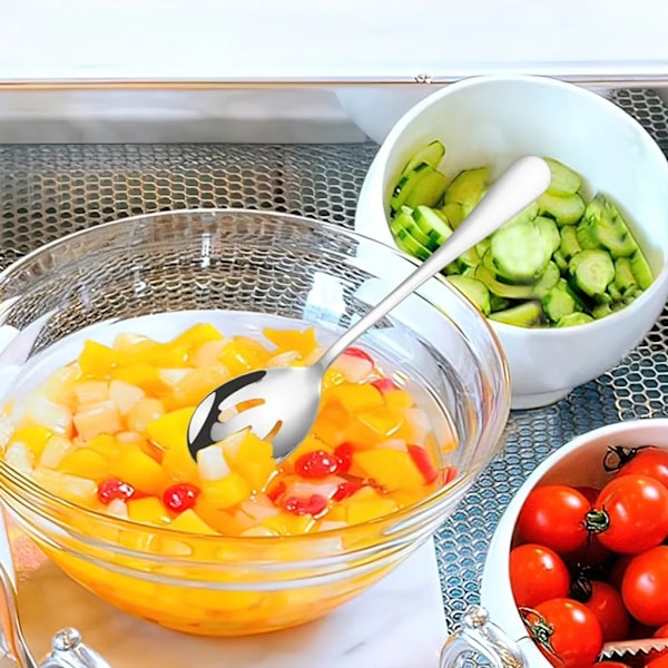 3-delt salatbestiksæt, salatske og -gaffel, rustfrit stål, salatske og -gaffel, tåler opvaskemaskine (sølv)