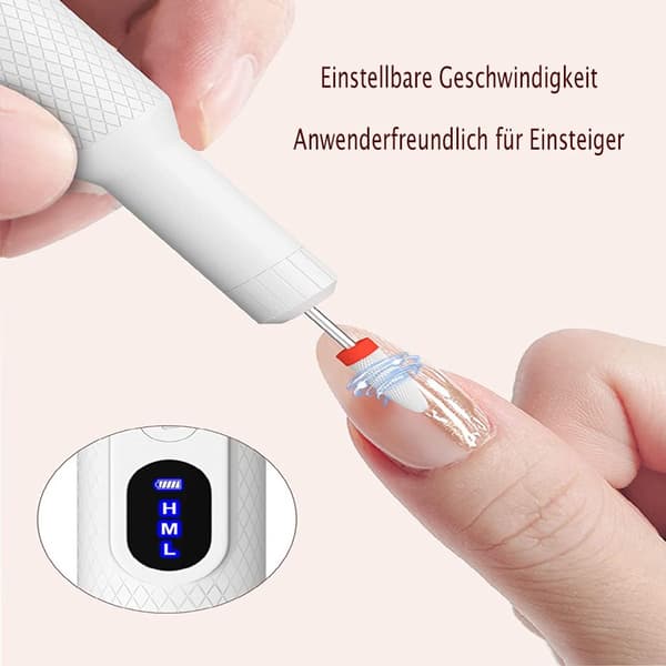 Manikyr- och pedikyrset, elektrisk nagelfil, 6 nagelvårdsfästen, 2 laddningsmetoder, 3 hastighetsnivåer, med LED-display - Vit