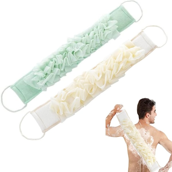 Exfolierande duschband, 2 bad exfolierande handdukar, duschryggtvätt, exfolierande duschryggtvätt, för rengöring av duschkropp, gul, grön