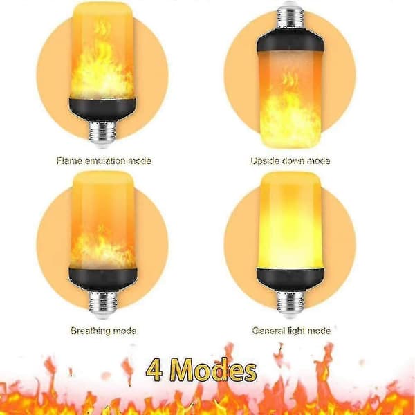 LED Flammepære, 4 Moduser Blinkende Lyspære, E26/E27 Sokkel Flammepære, Jul (2 stk)