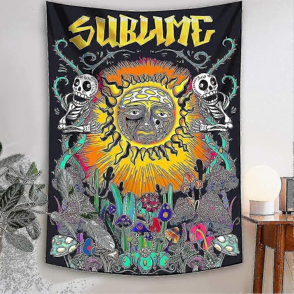 Sol Gobeläng, Psykedelisk Gobeläng med Kaktus, för Sovrum 90x120 cm