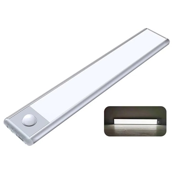 Trådlös LED-underbelysning, skåpsbelysning med rörelsesensor, magnetisk ljusstångsskåpsbelysning med USB-laddningsfunktion, 20 cm (vit)