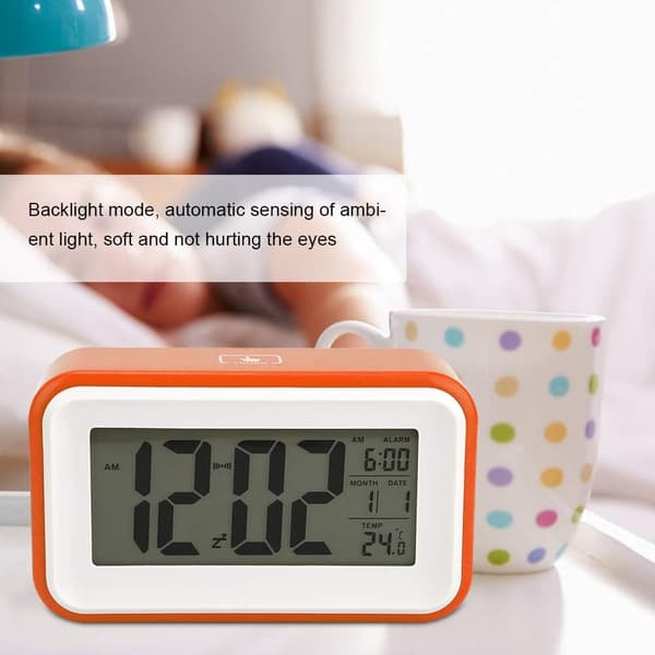 Digital väckarklocka med temperaturvisning, multifunktionell sovrumsbordsur (orange)