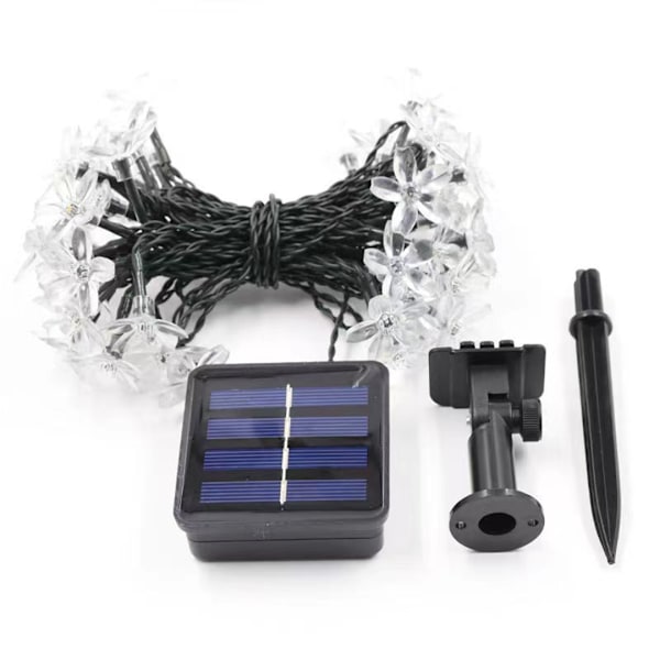 LED solcells körsbärsblommor ljusslinga, varmrosa gård dekoration