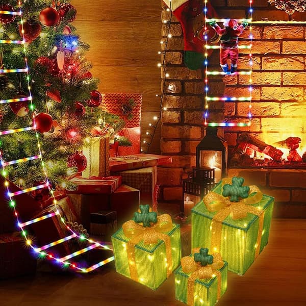 3-pack julbelysnings presentask 60 LED glödande presentask dekorationsband fjärrkontroll passar för jul