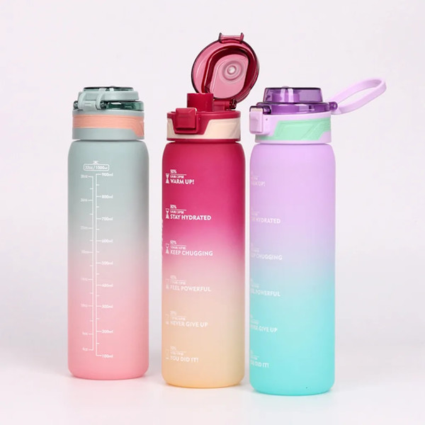 Drickflaska, 1000 ml sportvattenflaska med tidsmarkeringar, läckagesäker dricksflaska, BPA-fri för fitness/cykling/camping/löpning (röd)