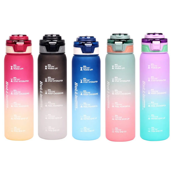 Drikkedunk, 1000 ml sportsvandflaske med tidsmarkeringer, lækagesikker drikkedunk, BPA-fri til fitness/cykling/camping/løb (rød)