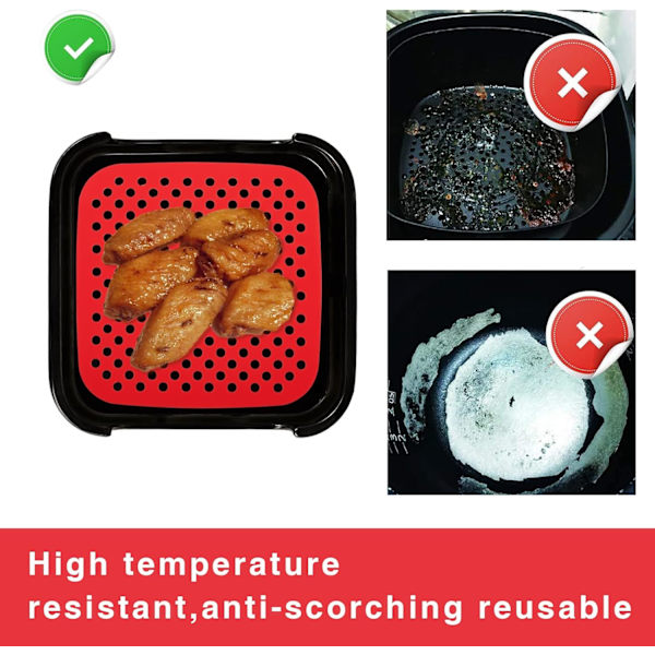 Set med 2 återanvändbara silikonformar för airfryer, värmebeständiga, runda, non-stick airfryer-bakmattor, kökstillbehör