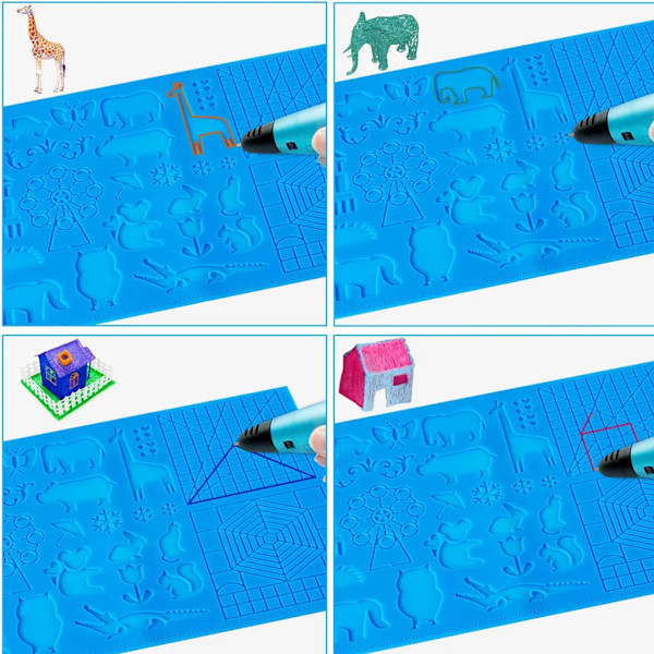 3D pen skabelon, 3D print pen skabelon, 3D pen pad, dyremønster stor pad, hjælpsom til begyndere, børn og 3D pen kunstnere (blå)