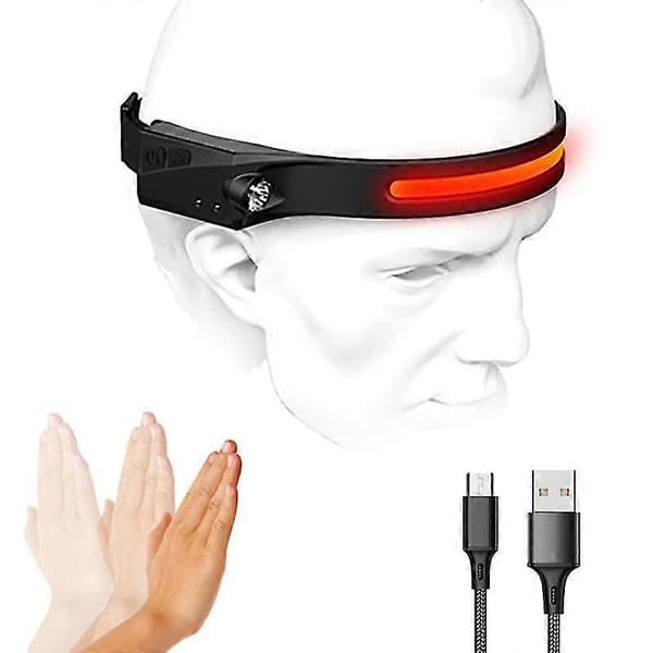 USB Uppladdningsbar COB Pannlampa, Rörelsesensor, Vattentät Camping
