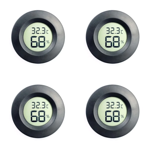 4× Mini Digitalt Termometer Indendørs Rundt med Hygrometer Høj Præcision, Sort