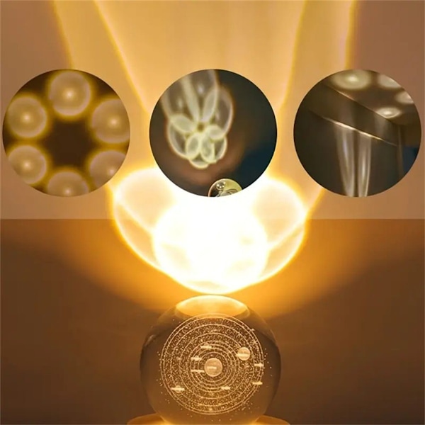 3D krystallkule solsystem dekorasjonslampe bursdagsgave