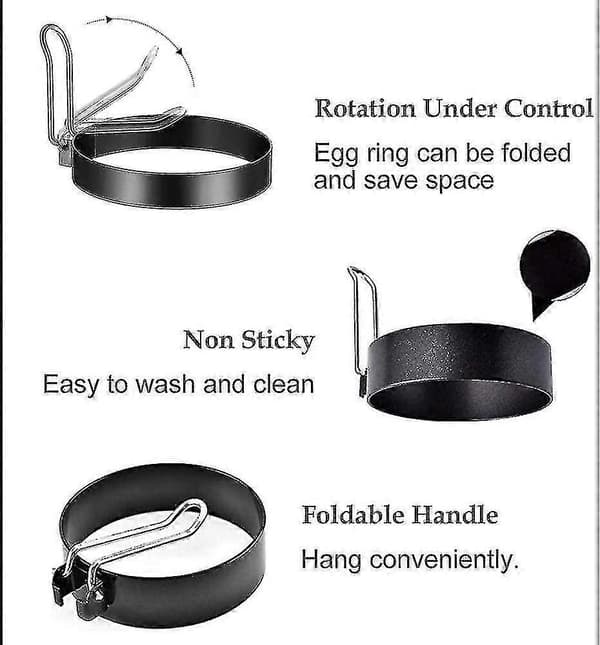 Pakketilbud Non-stick Eggringformer Rund Eggeringform Pannekakeform med Håndtak i Rustfritt Stål