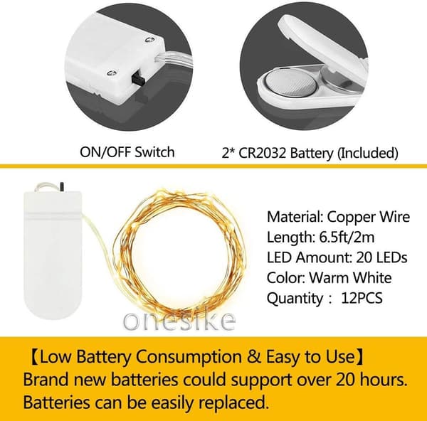 12 Batteridrivna Koppar Slingor, 20LED 2m, Vattentät, Varm