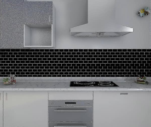 Sort subway selvklæbende fliser, køkken badeværelse selvklæbende backsplash, 3D mursten vinylklæbende papir