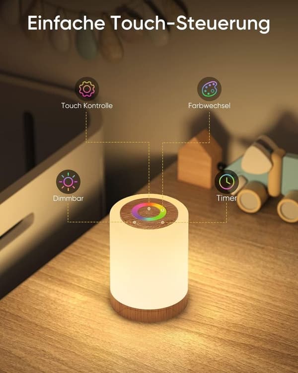 Touch 10-farvet LED Sengelampe – Batteri Timer Natlampe til Børn