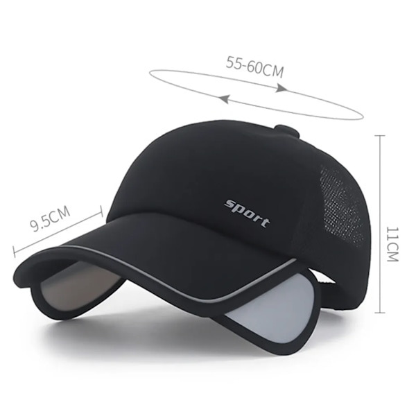 Sommer Solhat, Baseball Cap Kvinder og Mænd, Bred Skygge UV Beskyttelse, Indtrækkelig Skygge, Mesh Åndbar Fisker Cap Strandhat, Sort