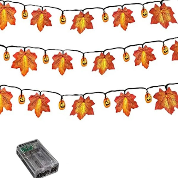 Fe-lyskæder, 3 meter 20 LED ahornblade græskar dekoration fe-lyskæder, efterårsblad guirlande dekoration lys, Halloween dekoration