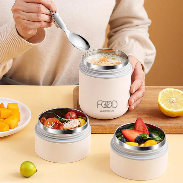 Kornblanding kopp takeaway 680ml isolert matboks lunsjboks yoghurt kopp dobbeltlags lekkasjesikker med skje (hvit)