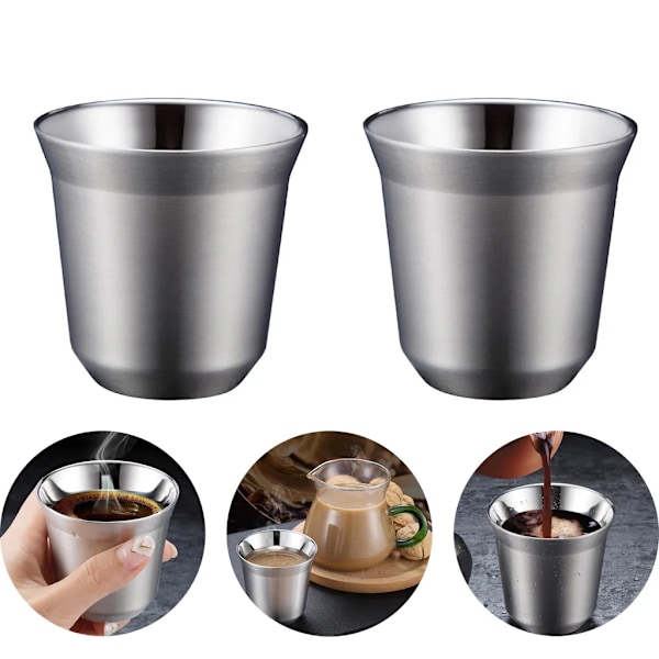 Rostfritt stål isolerad kaffekopp espressokopp kaffekopp set 2 86 ml
