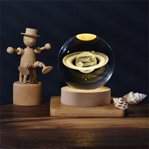 3D kristallkula Saturn dekorationslampa, födelsedagspresent
