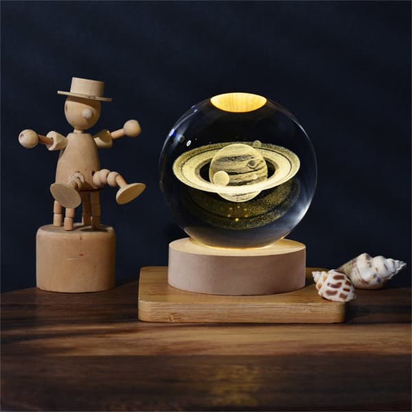 3D krystallkule Saturn dekorativ lampe, bursdagsgave