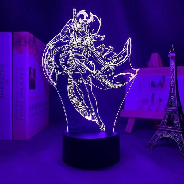 Genshin Raiden Shogun 3D LED Natlampe, Anime Soveværelsesindretning