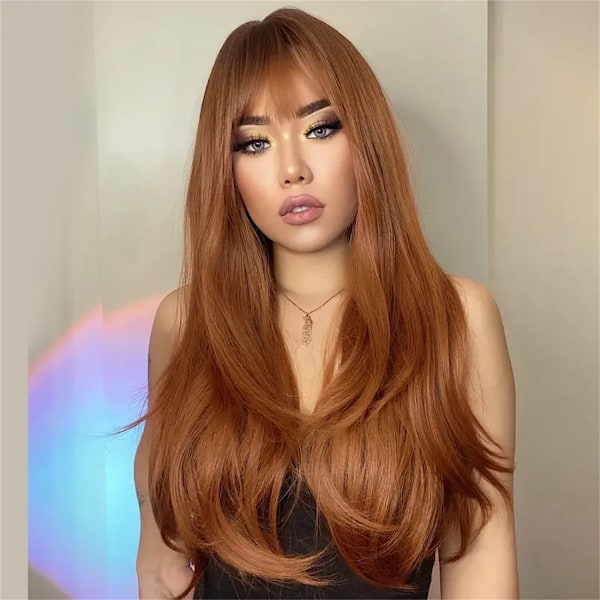 Gradient Brun Lugg Dam Naturlig Syntetisk Peruk