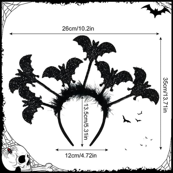 Halloween Glitter Flaggermus Hodeplagg, Svart