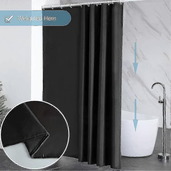 180×200 cm Sort Skimmelsikker Bruseforhæng – Vandtæt Polyester m/ Kroge