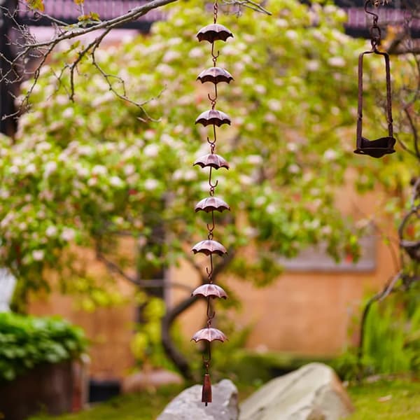 Regnkæde, 100 cm, metalkæde, nedløbsrør, til husudhæng, have og hus, paraplyform