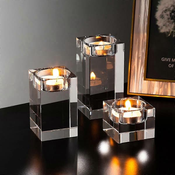 Lysestake for husholdning, solid krystall, transparent, firkantet glassøyle 3