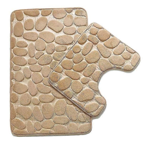Pebble Bademåttesæt Memory Foam Base Sæt 2-delt Badeværelsestæpper Bløde, Absorberende, Skridsikre Sølv Bademåtte (50cm X 80cm) og Base Måtte (50cm X 40cm)