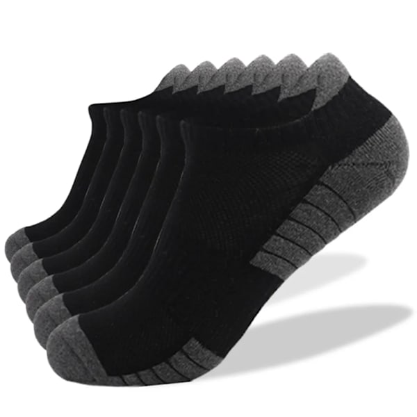 6 par sneakersokker til kvinder og mænd, sportsstrømper med polstring, åndbare bomuldssokker (sort, XL47-50)