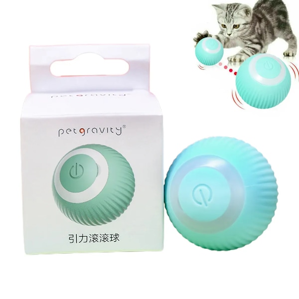 Interaktiv katt leksak, 360° själv roterande, med LED ljus, Smart Boll Automatisk Leksaker Rullande USB laddning, grön