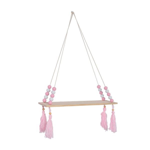 Hemdekor väggställ, hängande med rep och bräda, i form av en gunga, lämplig för en liten flickas sovrum rosa