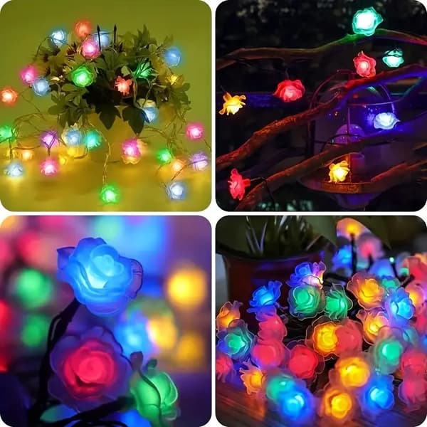 LED solcelledrevne rosebladslyssnor, hagedekorasjon