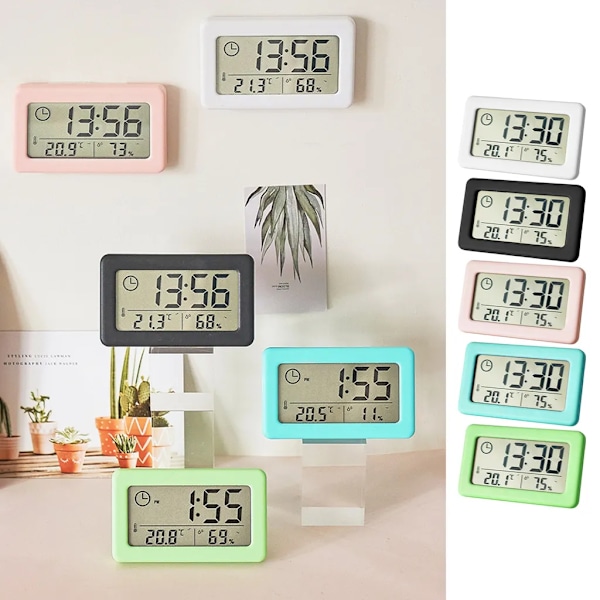 Indendørs digital LCD-bordur med termometer- og hygrometerfunktion, tyndt vægur, bordur, enkelt design