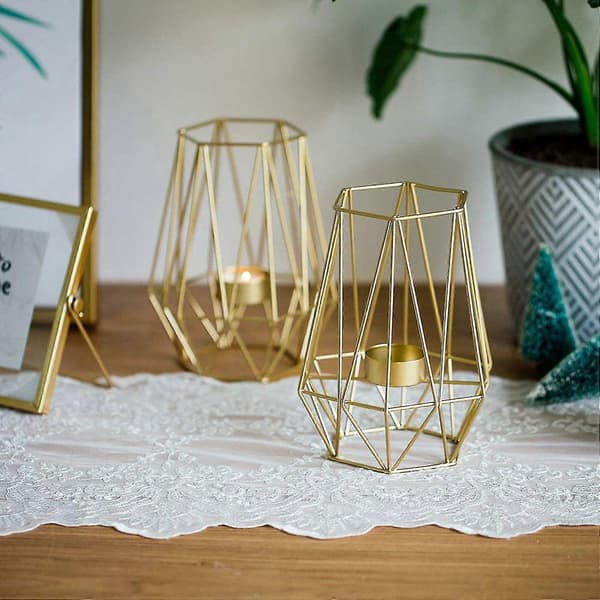 Metall sekskantet geometrisk design telysholder