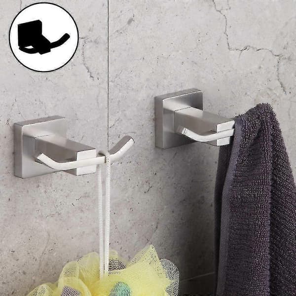Badeværelse Dobbelt Krog 304 Rustfrit Stål Toiletkrog Badehåndklædekrog Vægknage 2-delt Sæt Børstet Overflade Eg1508-ls