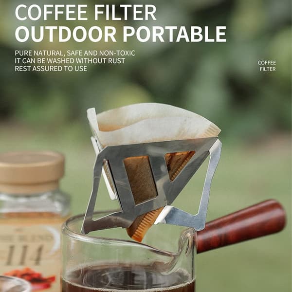 Rostfritt stål bärbar kaffedränering, hopfällbart, koniskt kaffefilter