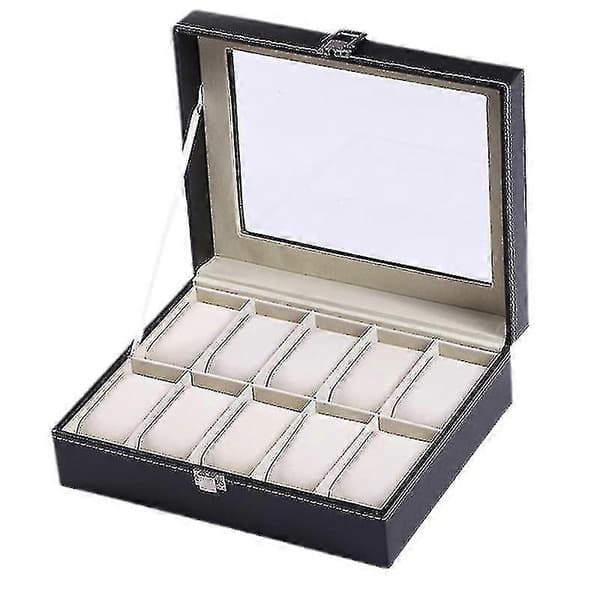PU-klockbox med 10 positioner, klockdisplaybox med glasfönster, förvaringsbox