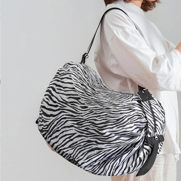 Stor håndtaske sammenklappelig taske shopping taske sammenklappelig miljøvenlig skuldertaske med print, zebra mønster